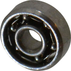 Value Collection - 0.04" Bore Diam, 1/8" OD, Open Miniature Radial Ball Bearing - 3/64" Wide, 1 Row, Round Bore, 6 Lb Static Capacity, 22 Lb Dynamic Capacity - USA Tool & Supply