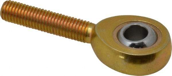 Made in USA - 1/4" ID, 3/4" Max OD, 2,168 Lb Max Static Cap, Plain Male Spherical Rod End - 1/4-28 RH, Steel with Bronze Raceway - USA Tool & Supply