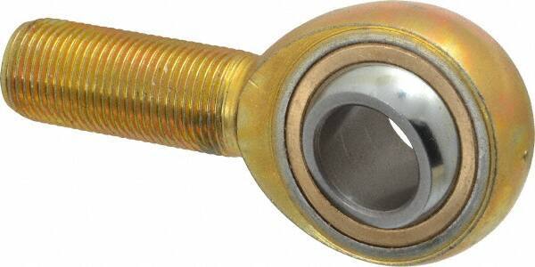 Made in USA - 3/4" ID, 1-3/4" Max OD, 11,550 Lb Max Static Cap, Plain Male Spherical Rod End - 3/4-16 RH, Steel with Bronze Raceway - USA Tool & Supply