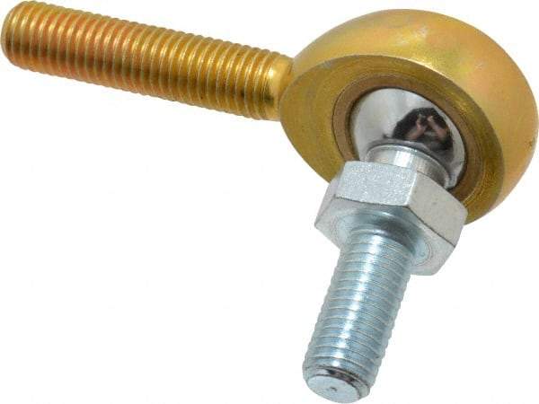 Made in USA - 1/4" ID, 3/4" Max OD, 2,168 Lb Max Static Cap, Male Spherical Rod End with Stud - 1/4-28 RH, Steel with Bronze Raceway - USA Tool & Supply