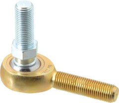 Made in USA - 3/8" ID, 1" Max OD, 4,012 Lb Max Static Cap, Male Spherical Rod End with Stud - 3/8-24 RH, Steel with Bronze Raceway - USA Tool & Supply