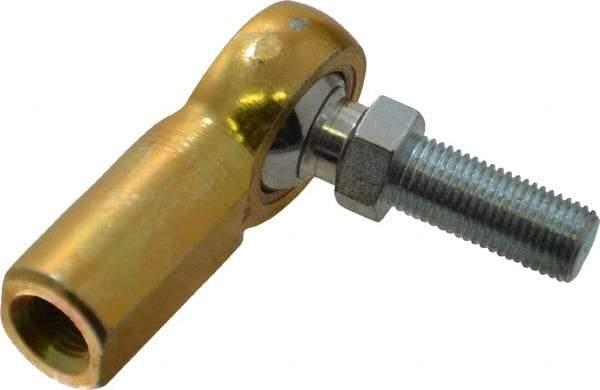 Made in USA - 3/8" ID, 1" Max OD, 3,950 Lb Max Static Cap, Female Spherical Rod End with Stud - 3/8-24 RH, Steel with Bronze Raceway - USA Tool & Supply