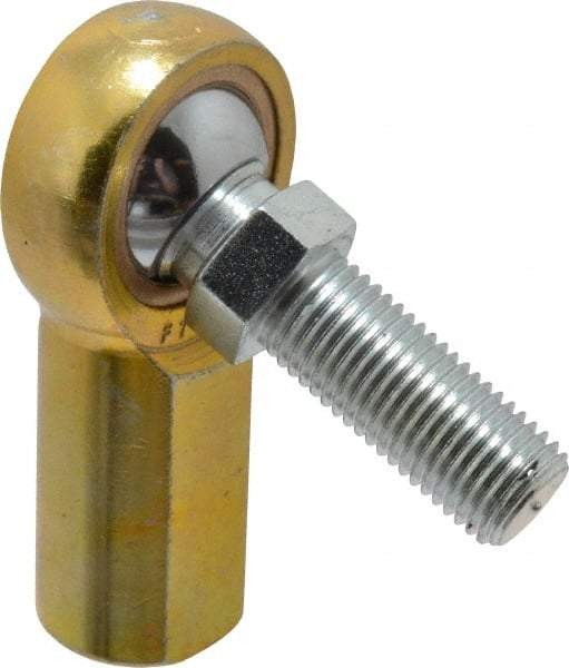 Made in USA - 7/16" ID, 1-1/8" Max OD, 4,300 Lb Max Static Cap, Female Spherical Rod End with Stud - 7/16-20 RH, Steel with Bronze Raceway - USA Tool & Supply