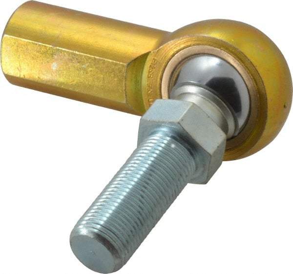 Made in USA - 3/4" ID, 1-3/4" Max OD, 11,550 Lb Max Static Cap, Female Spherical Rod End with Stud - 3/4-16 RH, Steel with Bronze Raceway - USA Tool & Supply