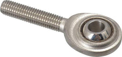 Made in USA - 1/4" ID, 3/4" Max OD, 1,370 Lb Max Static Cap, Plain Male Spherical Rod End - 1/4-28 RH, Stainless Steel with Stainless Steel Raceway - USA Tool & Supply