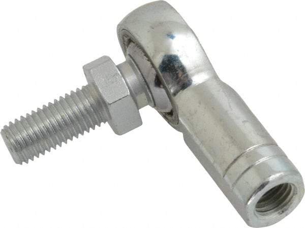 Made in USA - 5/16" ID, 7/8" Max OD, 7,640 Lb Max Static Cap, Female Spherical Rod End with Stud - 5/16-24 RH, Alloy Steel with Steel Raceway - USA Tool & Supply