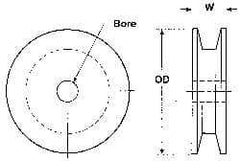 Poly Hi Solidur - 1/2" Bore, 5.55" Outside Diam, Finished Bore V-Belt Sheave - 1" Wide - USA Tool & Supply