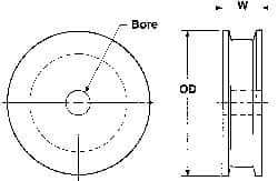 Poly Hi Solidur - 1/4" Bore, 3-1/2" Outside Diam, Finished Bore Flat Belt Pulley - 1" Wide - USA Tool & Supply