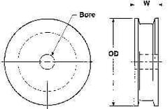 Poly Hi Solidur - 1/4" Bore, 3" Outside Diam, Finished Bore Flat Belt Pulley - 1-1/4" Wide - USA Tool & Supply