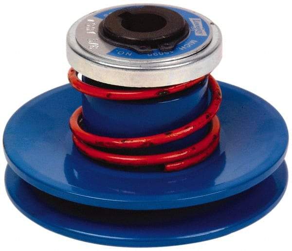 Lovejoy - 1.72" Min Pitch, 3-1/2" Long, 4.65" Max Diam, Spring Loaded Variable Speed Pulley - 5" Outside Diam, 1/2" Inside Diam, 1/2 Hp at 1750 RPM, 0.333 Hp at 1150 RPM - USA Tool & Supply