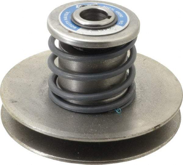 Lovejoy - 1.72" Min Pitch, 3-1/2" Long, 4.65" Max Diam, Spring Loaded Variable Speed Pulley - 5" Outside Diam, 3/4" Inside Diam, 1/2 Hp at 1750 RPM, 0.333 Hp at 1150 RPM - USA Tool & Supply