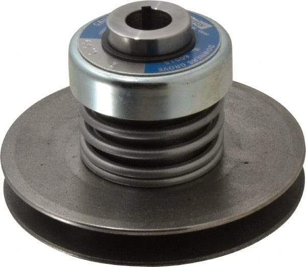 Lovejoy - 2.69" Min Pitch, 4.13" Long, 5.65" Max Diam, Spring Loaded Variable Speed Pulley - 6" Outside Diam, 7/8" Inside Diam, 1 Hp at 1750 RPM, 3/4 Hp at 1150 RPM - USA Tool & Supply