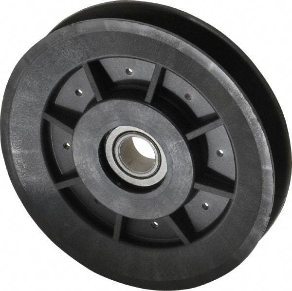 Fenner Drives - 1/2 Inside x 3.98" Outside Diam, 1/2" Wide Pulley Slot, Glass Reinforced Nylon Idler Pulley - 4L/A Belt Section, For Use with V-Belts - USA Tool & Supply