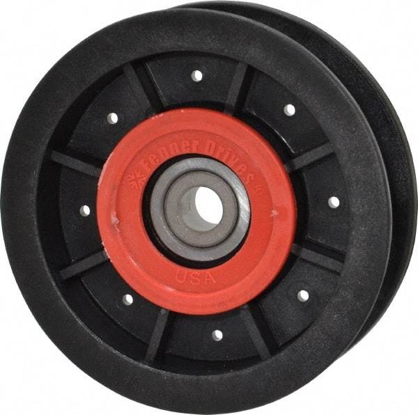Fenner Drives - 3/8 Inside x 3-1/2" Outside Diam, 0.77" Wide Pulley Slot, Glass Reinforced Nylon Idler Pulley - For Use with Flat Belts, 5/8" Wide - USA Tool & Supply