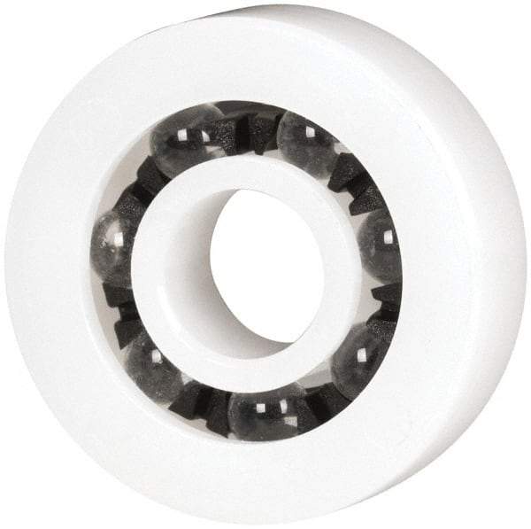 Made in USA - 1/4" Bore Diam, 3/4" OD, Open Plastic Race Radial Ball Bearing - 7/32" Wide, 1 Row, Round Bore, 17 Lb Static Capacity, 26 Lb Dynamic Capacity - USA Tool & Supply