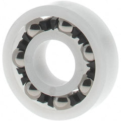 Made in USA - 1/4" Bore Diam, 5/8" OD, Open Plastic Race Radial Ball Bearing - 3/16" Wide, 1 Row, Round Bore, 17 Lb Static Capacity, 26 Lb Dynamic Capacity - USA Tool & Supply