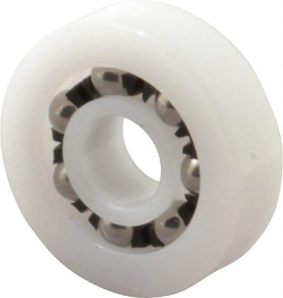 Made in USA - 1/4" Bore Diam, 3/4" OD, Open Plastic Race Radial Ball Bearing - 7/32" Wide, 1 Row, Round Bore, 17 Lb Static Capacity, 26 Lb Dynamic Capacity - USA Tool & Supply