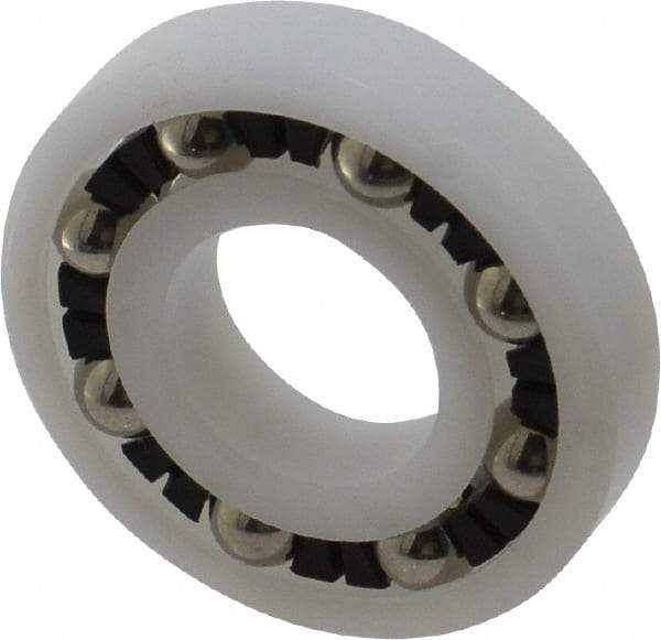 Made in USA - 1/2" Bore Diam, 1-1/8" OD, Open Plastic Race Radial Ball Bearing - 1/4" Wide, 1 Row, Round Bore, 43 Lb Static Capacity, 55 Lb Dynamic Capacity - USA Tool & Supply