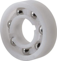 Made in USA - 5/8" Bore Diam, 1-3/8" OD, Open Plastic Race Radial Ball Bearing - 7/16" Wide, 1 Row, Round Bore, 46 Lb Static Capacity, 69 Lb Dynamic Capacity - USA Tool & Supply