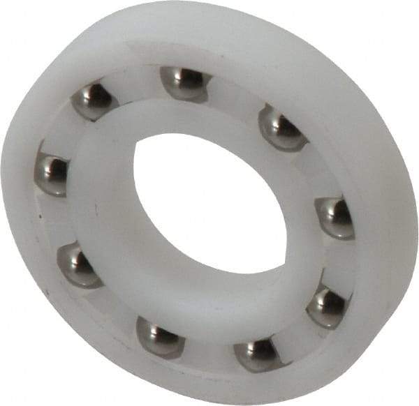 Made in USA - 3/4" Bore Diam, 1-5/8" OD, Open Plastic Race Radial Ball Bearing - 5/16" Wide, 1 Row, Round Bore, 52 Lb Static Capacity, 78 Lb Dynamic Capacity - USA Tool & Supply