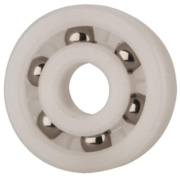 Made in USA - 5mm Bore Diam, 16mm OD, Open Plastic Race Radial Ball Bearing - 5mm Wide, 1 Row, Round Bore, 17 Lb Static Capacity, 26 Lb Dynamic Capacity - USA Tool & Supply