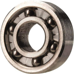 Made in USA - 1/4" Bore Diam, 5/8" OD, Open Precision Ground Radial Ball Bearing - 3/16" Wide, 1 Row, Round Bore, 51 Lb Static Capacity, 78 Lb Dynamic Capacity - USA Tool & Supply