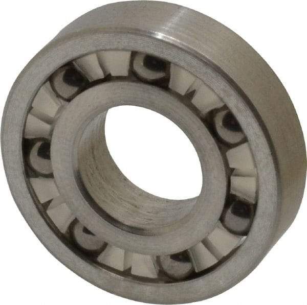 Made in USA - 3/8" Bore Diam, 7/8" OD, Open Precision Ground Radial Ball Bearing - 7/32" Wide, 1 Row, Round Bore, 99 Lb Static Capacity, 126 Lb Dynamic Capacity - USA Tool & Supply