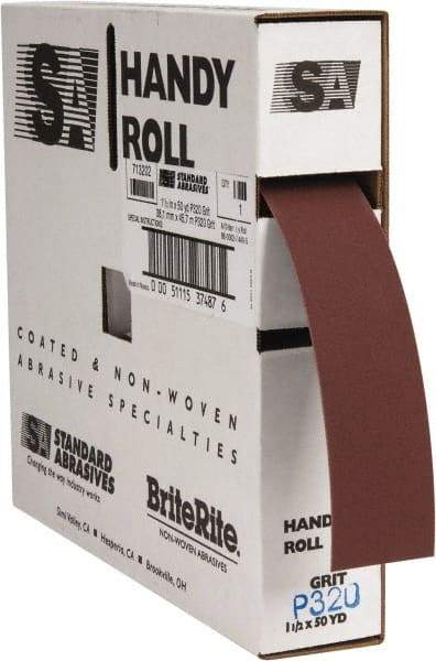 Standard Abrasives - 1-1/2 Inches Wide, 320 Grit Aluminum Oxide Shop Roll - 50 Yards Long, Extra Fine Grade, J Weighted Backing - USA Tool & Supply