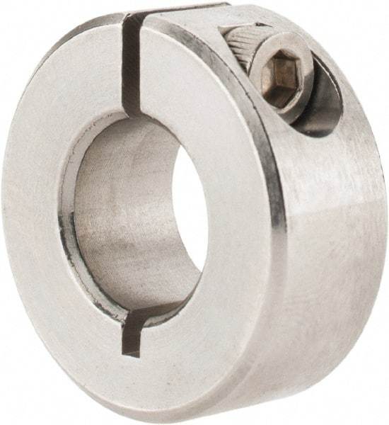 Climax Metal Products - 7/16" Bore, Stainless Steel, One Piece Clamp Collar - 15/16" Outside Diam, 3/8" Wide - USA Tool & Supply