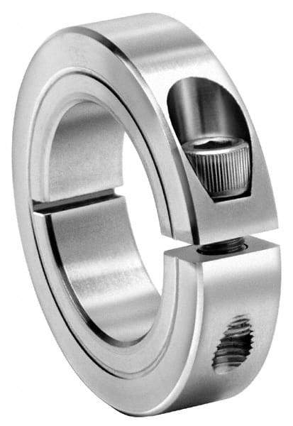 Climax Metal Products - 1-9/16" Bore, Stainless Steel, One Piece One Piece Split Shaft Collar - 2-3/8" Outside Diam, 9/16" Wide - USA Tool & Supply