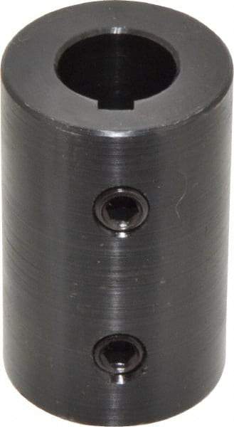 Climax Metal Products - 5/8" Inside x 1-1/4" Outside Diam, Mild Steel Set Screw Rigid Coupling with keyway - 2" Long x 3/16" Keyway Width x 3/32" Keyway Depth - USA Tool & Supply