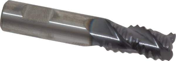 Accupro - 3/8" Diam, Coarse Pitch, 5/8" LOC, 3 Flute Solid Carbide Roughing Square End Mill - AlTiN Finish, 2" OAL, 3/8" Shank Diam, Single End, Centercutting, 30° Helix - USA Tool & Supply