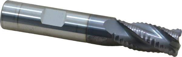 Accupro - 1/2" Diam, Coarse Pitch, 1-1/4" LOC, 4 Flute Solid Carbide Roughing Square End Mill - AlTiN Finish, 3" OAL, 1/2" Shank Diam, Single End, Centercutting, 30° Helix - USA Tool & Supply
