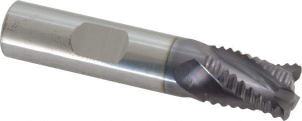 Accupro - 1/2" Diam, Coarse Pitch, 5/8" LOC, 4 Flute Solid Carbide Roughing Square End Mill - AlTiN Finish, 2-1/2" OAL, 1/2" Shank Diam, Single End, Centercutting, 30° Helix - USA Tool & Supply