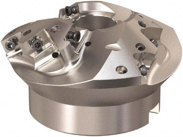 Seco - 3.563" Cut Diam, 1" Arbor Hole, 0.63" Max Depth of Cut, 30° Indexable Chamfer & Angle Face Mill - 9 Inserts, XO.. 1204 Insert, Right Hand Cut, 3 Flutes, Through Coolant, Series R220.49 - USA Tool & Supply