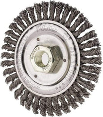 Weiler - 4-1/2" OD, 5/8" Arbor Hole, Knotted Steel Wheel Brush - 3/16" Face Width, 7/8" Trim Length, 0.02" Filament Diam, 12,500 RPM - USA Tool & Supply