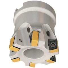 Iscar - 6 Inserts, 1-1/2" Cut Diam, 3/4" Arbor Diam, 0.315" Max Depth of Cut, Indexable Square-Shoulder Face Mill - 0/90° Lead Angle, 1.57" High, H490 AN.X 09 Insert Compatibility, Through Coolant, Series Helido - USA Tool & Supply