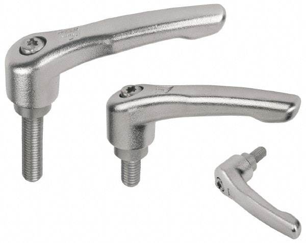 KIPP - 3/8-16, 16mm Hub Diam, Stainless Steel Threaded Stud Adjustable Clamping Handle - 30mm Stud Length, 91mm OAL, 54.5mm High - USA Tool & Supply