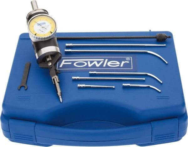 Fowler - 7 Piece, 0" to 1/4" Measuring Range, 1.6" Dial Diam, 0-50 Dial Reading, White Dial Test Indicator Kit - 0.0005" Dial Graduation - USA Tool & Supply
