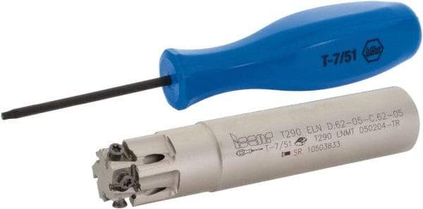 Iscar - 5/8" Cut Diam, 0.197" Max Depth of Cut, 5/8" Shank Diam, 3.11" OAL, Indexable Square Shoulder End Mill - T290 LN.T 0502 Inserts, Cylindrical Shank, 90° Lead Angle, Through Coolant, Series SumoMill - USA Tool & Supply