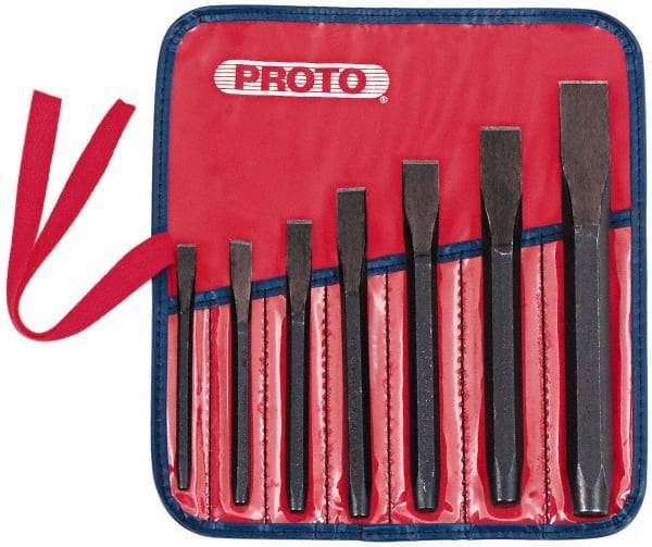 Proto - 7 Piece Cold Chisel Set - 10-11/16" OAL, Steel, Sizes Included 5/16 to 7/8" - USA Tool & Supply