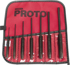 Proto - 7 Piece, 1/16 to 1/4", Pin Punch Set - Hex Shank, Steel, Comes in Tool Roll - USA Tool & Supply