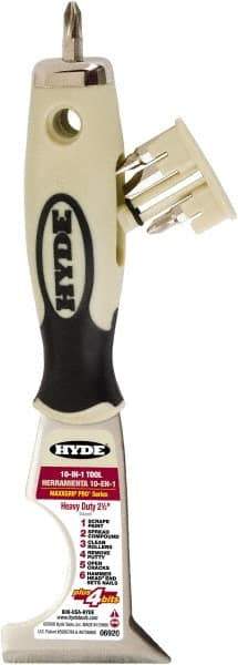 Hyde Tools - 2-1/2" Wide Chisel Edge Blade Stainless Steel 10-In-1 Tool - Stiff, Soft Grip Polypropylene Handle, 8-1/4" OAL - USA Tool & Supply