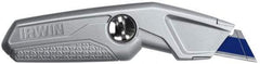 Irwin - Fixed Utility Knife - 5-3/4" Blade, Silver Aluminum Handle, 3 Blades Included - USA Tool & Supply