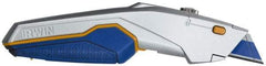 Irwin - Retractable Utility Knife - 5-3/4" Blade, Blue, Yellow & Silver ProTouch Handle, 10 Blades Included - USA Tool & Supply