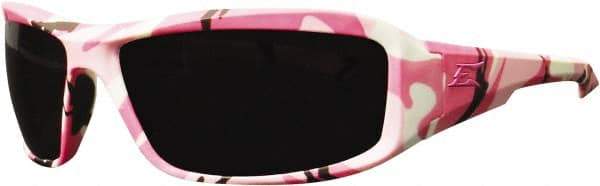 Edge Eyewear - Smoke Lenses, Framed Safety Glasses - Scratch Resistant, White, Pink, Black Nylon Frame, Size Universal, Wrap Around - USA Tool & Supply