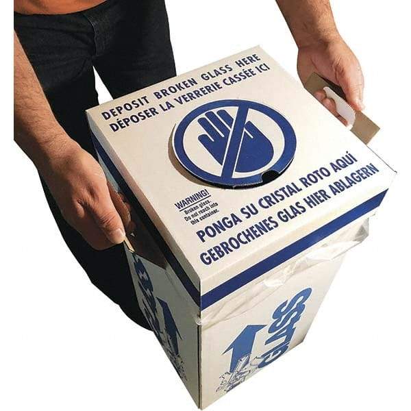 Dynalon Labware - 14 Gal White Rectangle Recycling Container - Cardboard with Plastic Liner, Blue Safety Graphic, Lid Included - USA Tool & Supply