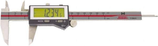 SPI - 0 to 6" Range 0.0005" Resolution, IP67 Electronic Caliper - Stainless Steel with 1.57" Stainless Steel Jaws, 0.001" Accuracy, Wireless Output - USA Tool & Supply