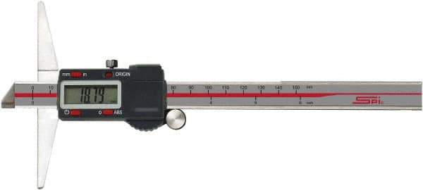 SPI - 0" to 12" Electronic Depth Gage - 0.0015" Accuracy, 0.0005" Resolution, 6" Base Length - USA Tool & Supply