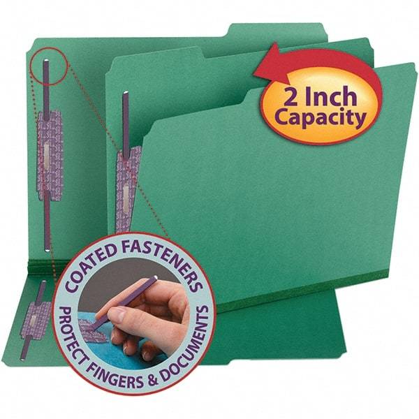 SMEAD - 11-3/4 x 9-1/2", Letter Size, Green, File Folders with Top Tab - 23 Point Stock, Assorted Tab Cut Location - USA Tool & Supply